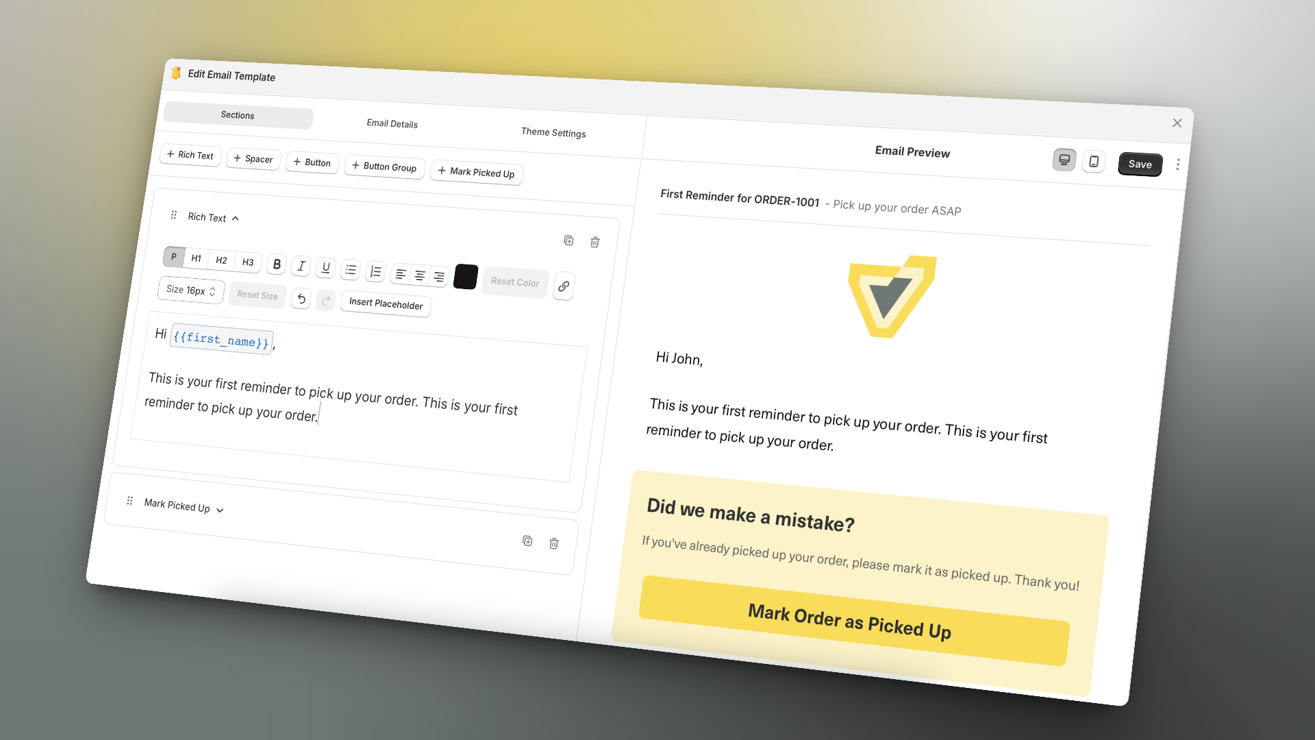 Piko Pickup Reminder Dashboard Preview