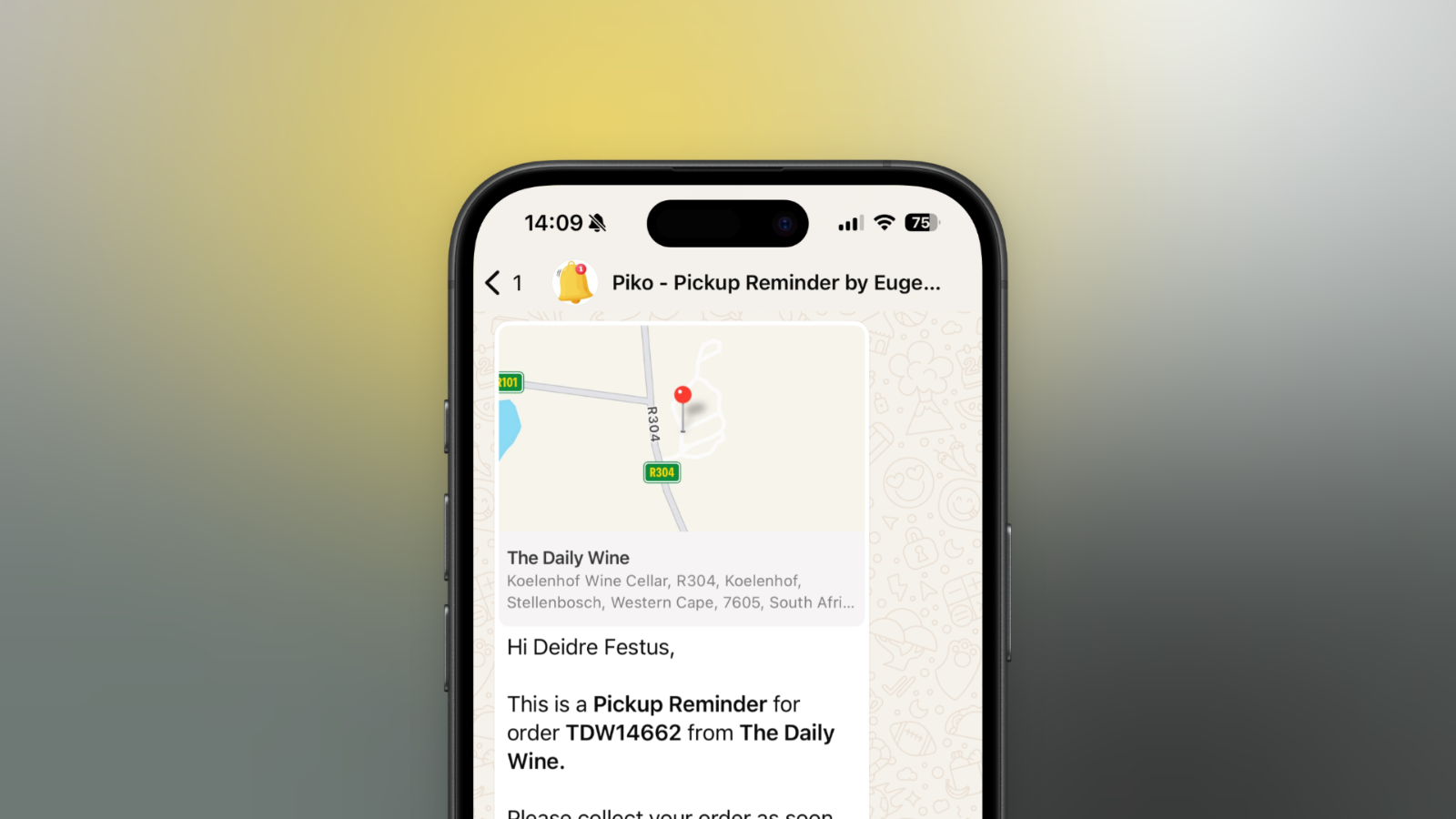 WhatsApp Pickup Reminder Preview